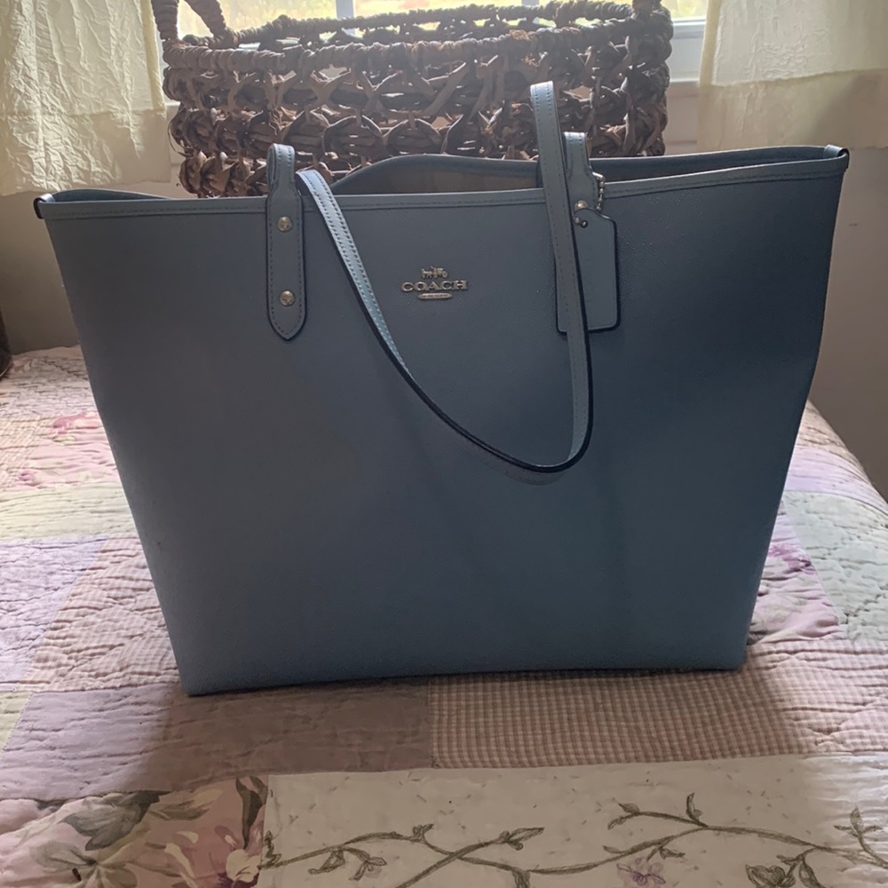 Coach Light Blue Leather Tote Bag